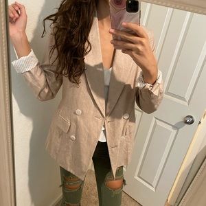 Tan neutral double breasted blazer